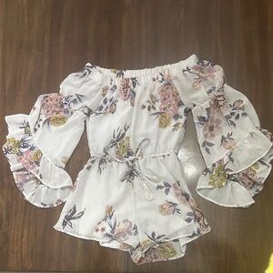 Blush Floral Off-Shoulder Romper - White and Pink